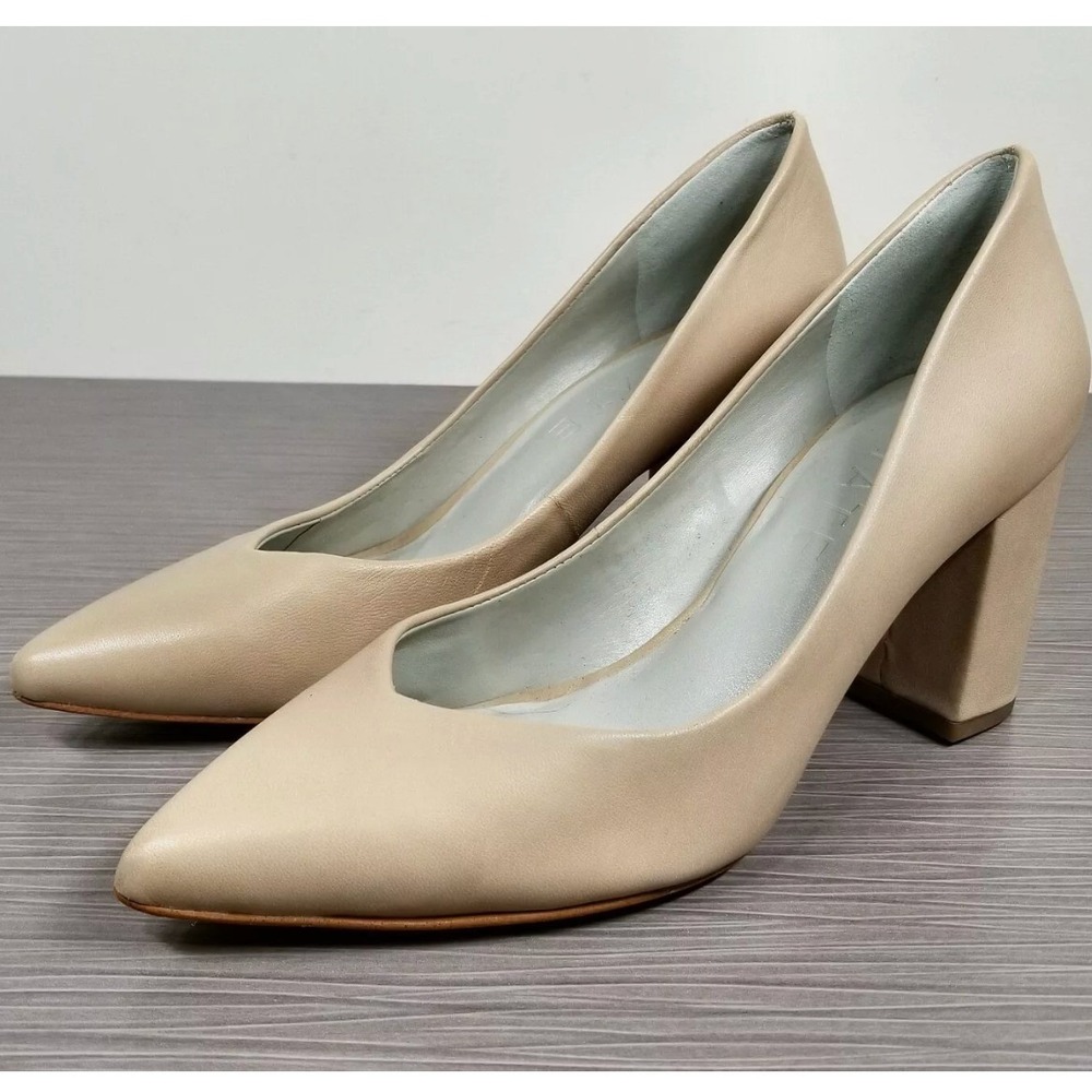 1.State Size 11 Pump Shoes Heel Beige Nude NEW 3.5" Blockβ Leather Saffy